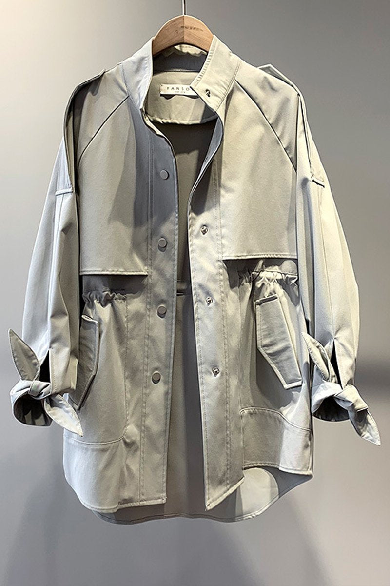 Casaco Parka Casual Acinturado com Bolsos - Mudeseulook