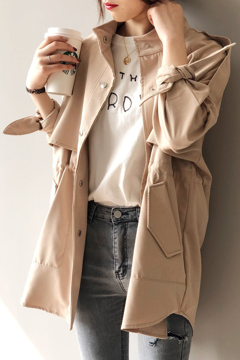 Casaco Parka Casual Acinturado com Bolsos - Mudeseulook