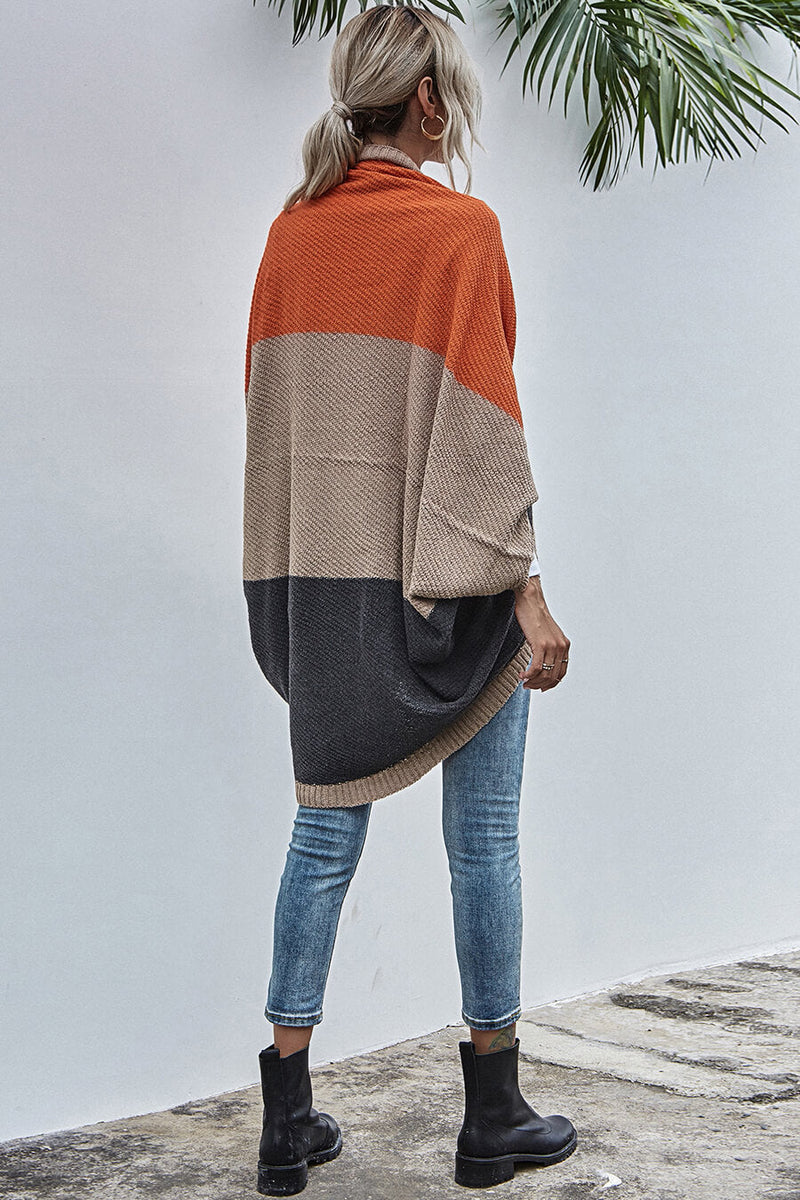 Cardigan Boho Manga Ampla Bloco de Cor - Mudeseulook