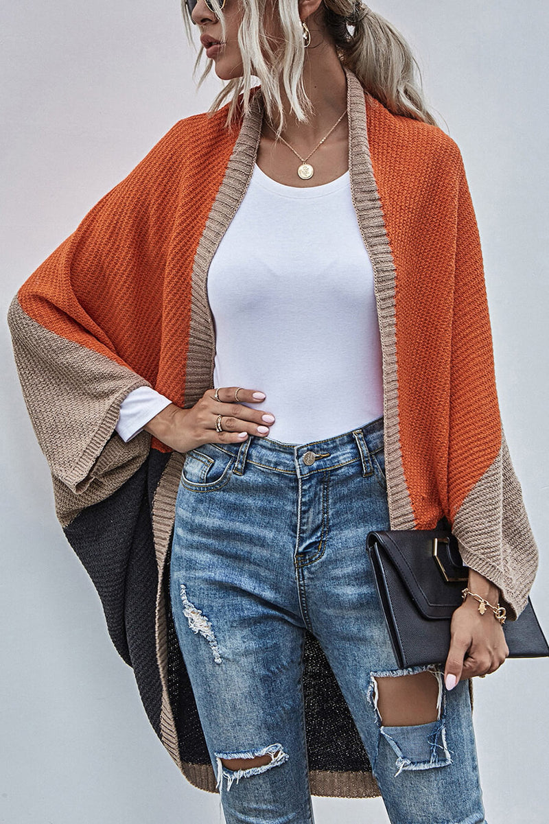 Cardigan Boho Manga Ampla Bloco de Cor - Mudeseulook
