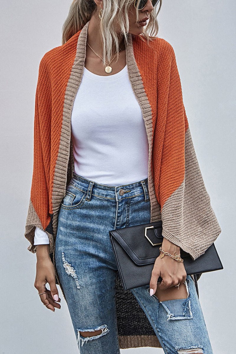 Cardigan Boho Manga Ampla Bloco de Cor - Mudeseulook