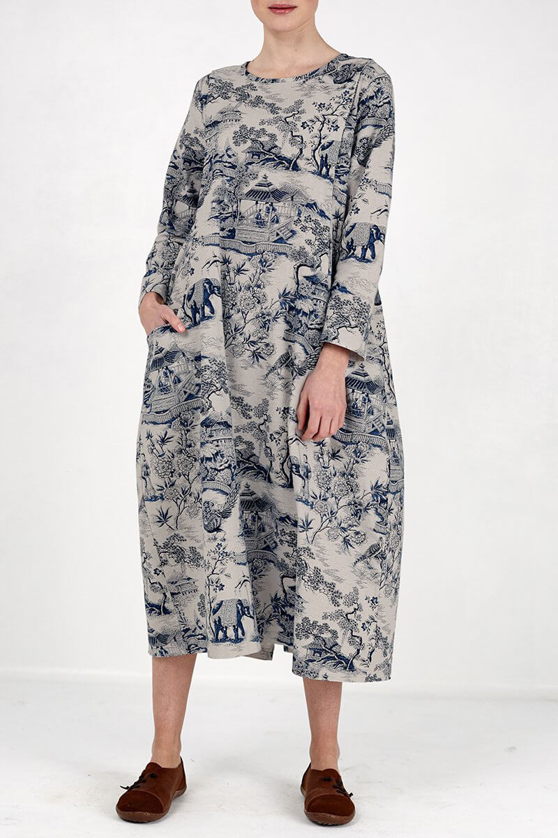 Vestido Midi Estampado Porcelana Japonesa - Mudeseulook