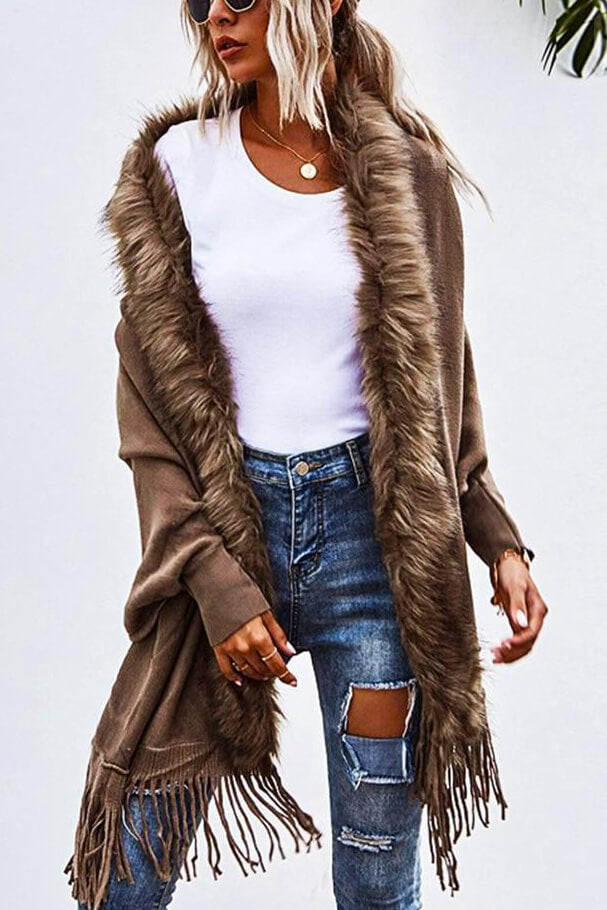 Cardigan Xale Fake Fur com Franjas - Mudeseulook