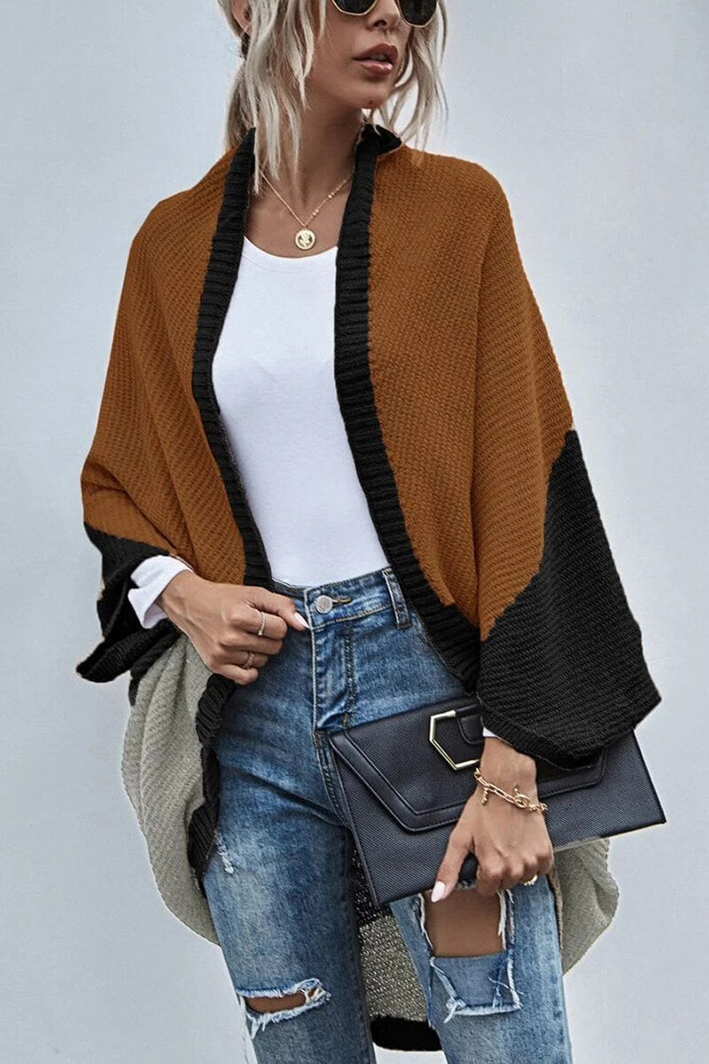 Cardigan Boho Manga Ampla Bloco de Cor - Mudeseulook