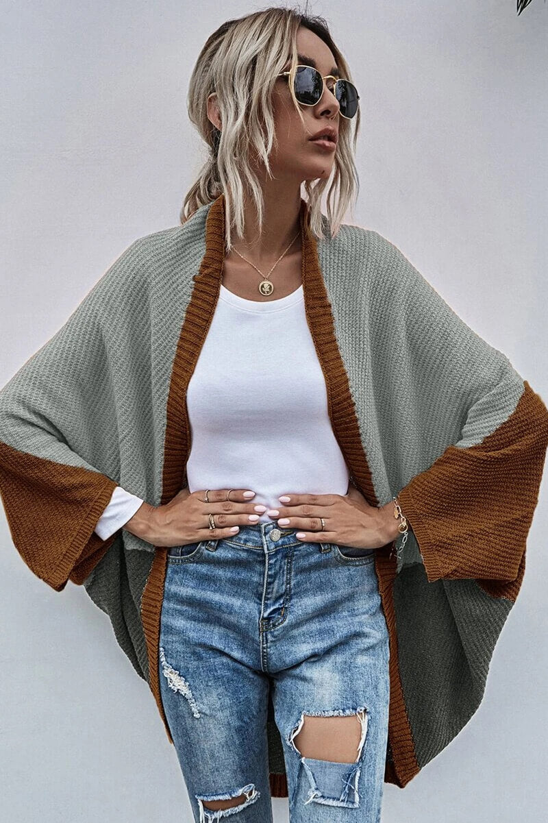 Cardigan Boho Manga Ampla Bloco de Cor - Mudeseulook