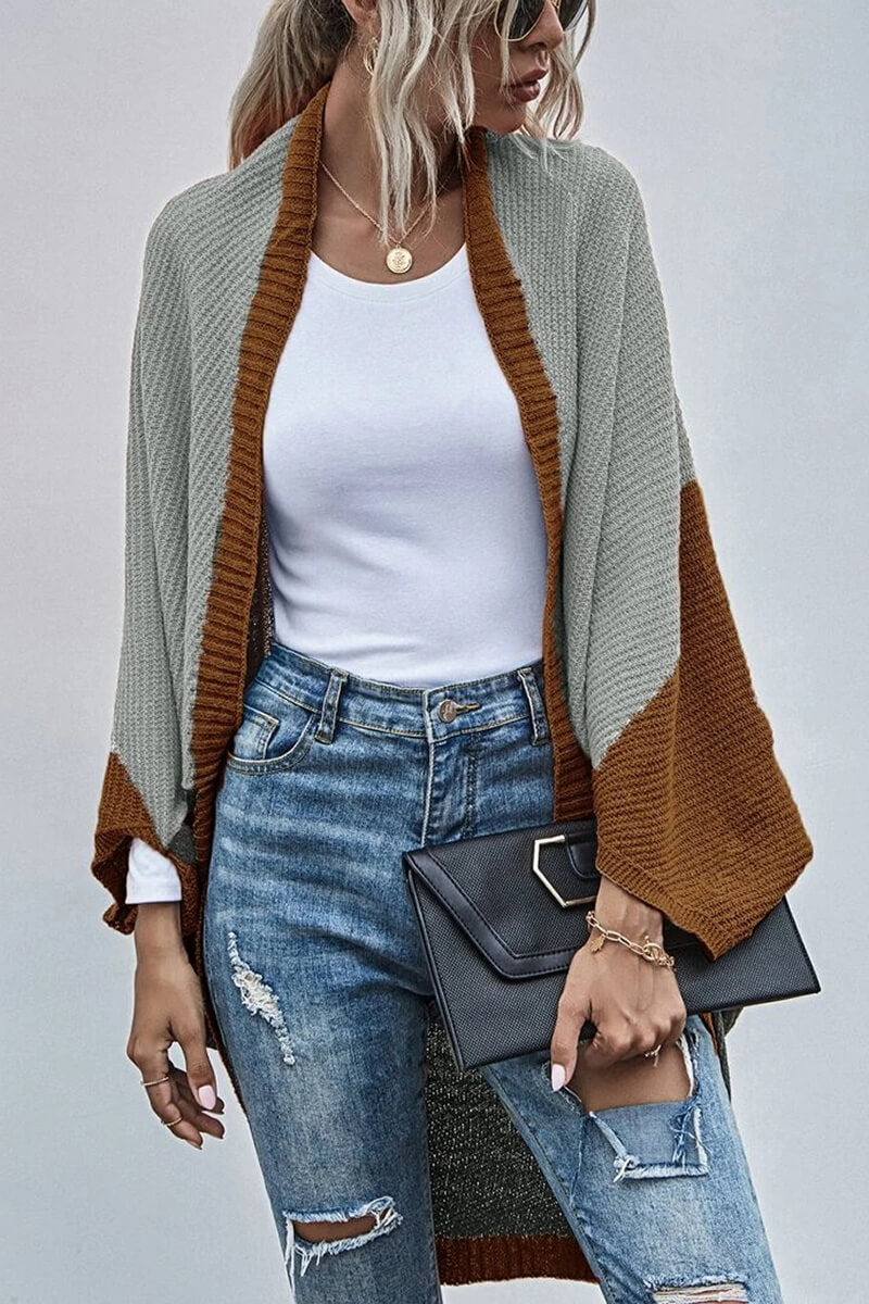 Cardigan Boho Manga Ampla Bloco de Cor - Mudeseulook