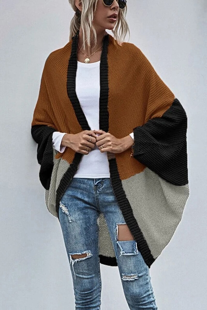 Cardigan Boho Manga Ampla Bloco de Cor - Mudeseulook