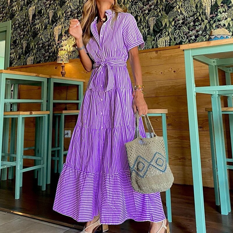 Vestido Longo Listrado - 02 Cores - Mudeseulook