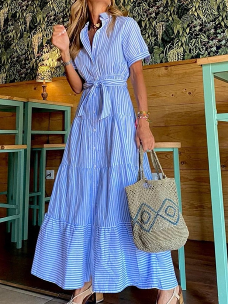 Vestido Longo Listrado - 02 Cores - Mudeseulook