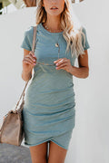 Vestido Bodycon Franzido Manga Curta Malha - Mudeseulook